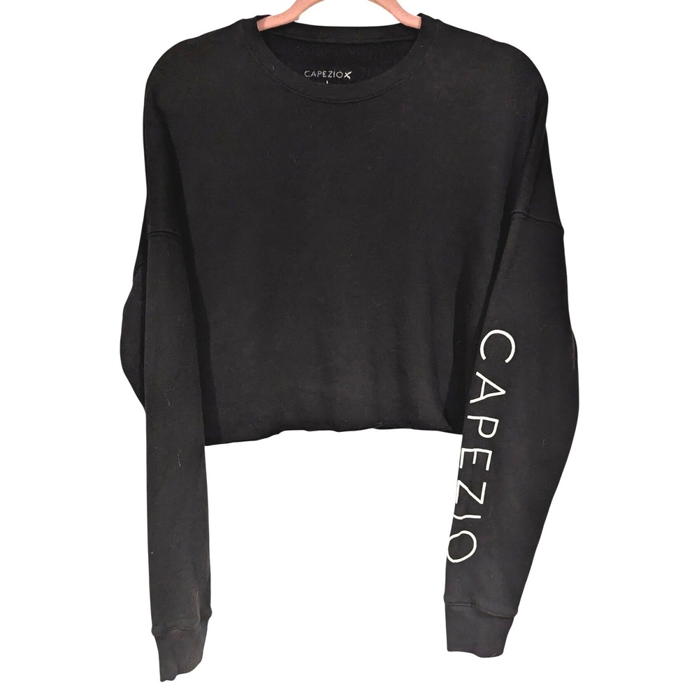 Capezio X Cropped Sweatshirt Large Black Logo Sleeve Embroidered Back Balletcore